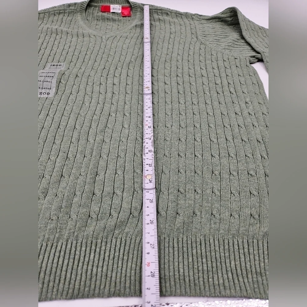 NEW IZOD GREEN Pullover 100% Cotton Cable Knit Sweater Mens Sz XXL